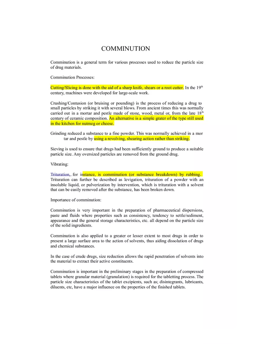 Comminution Processes in Drug Preparation - Page 1