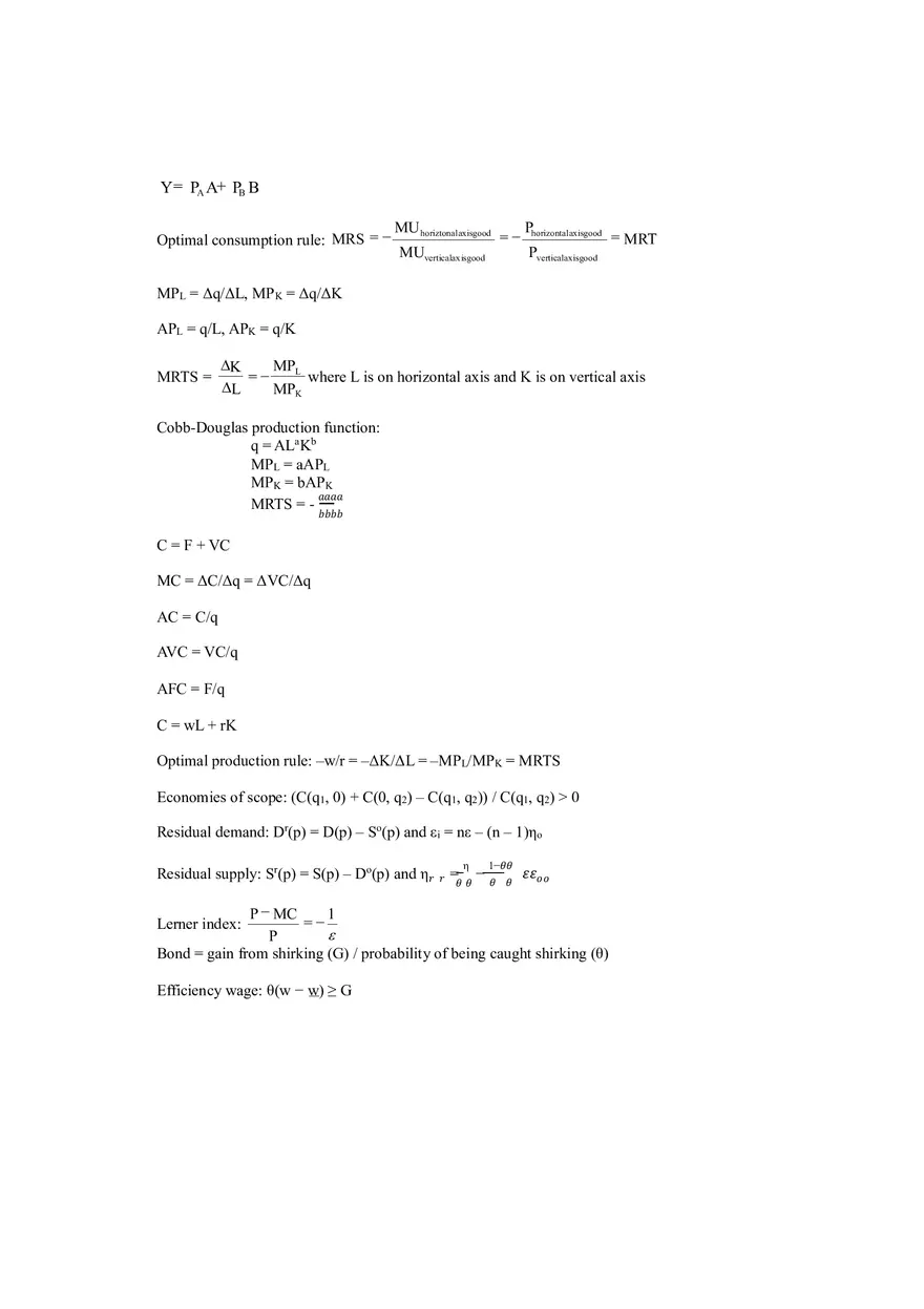 Intermediate Microeconomics Formula Sheet Final - Page 2