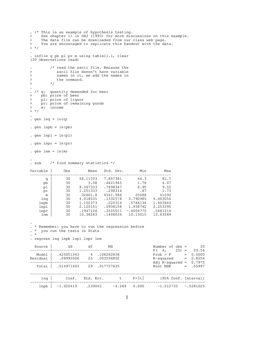 F Test Stata Handout - Page 1