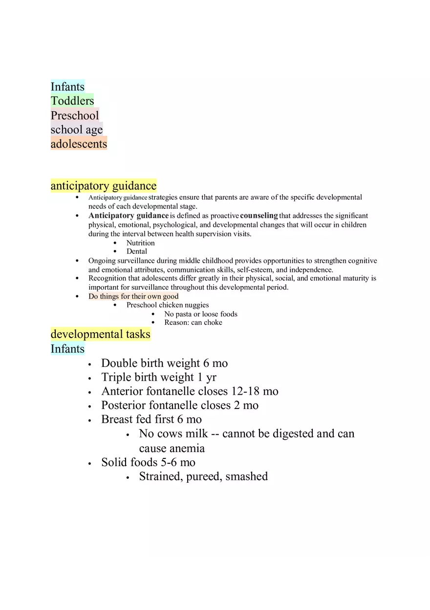 Nursing Care of the Child Review For Exam 1 Part 1 - Page 1