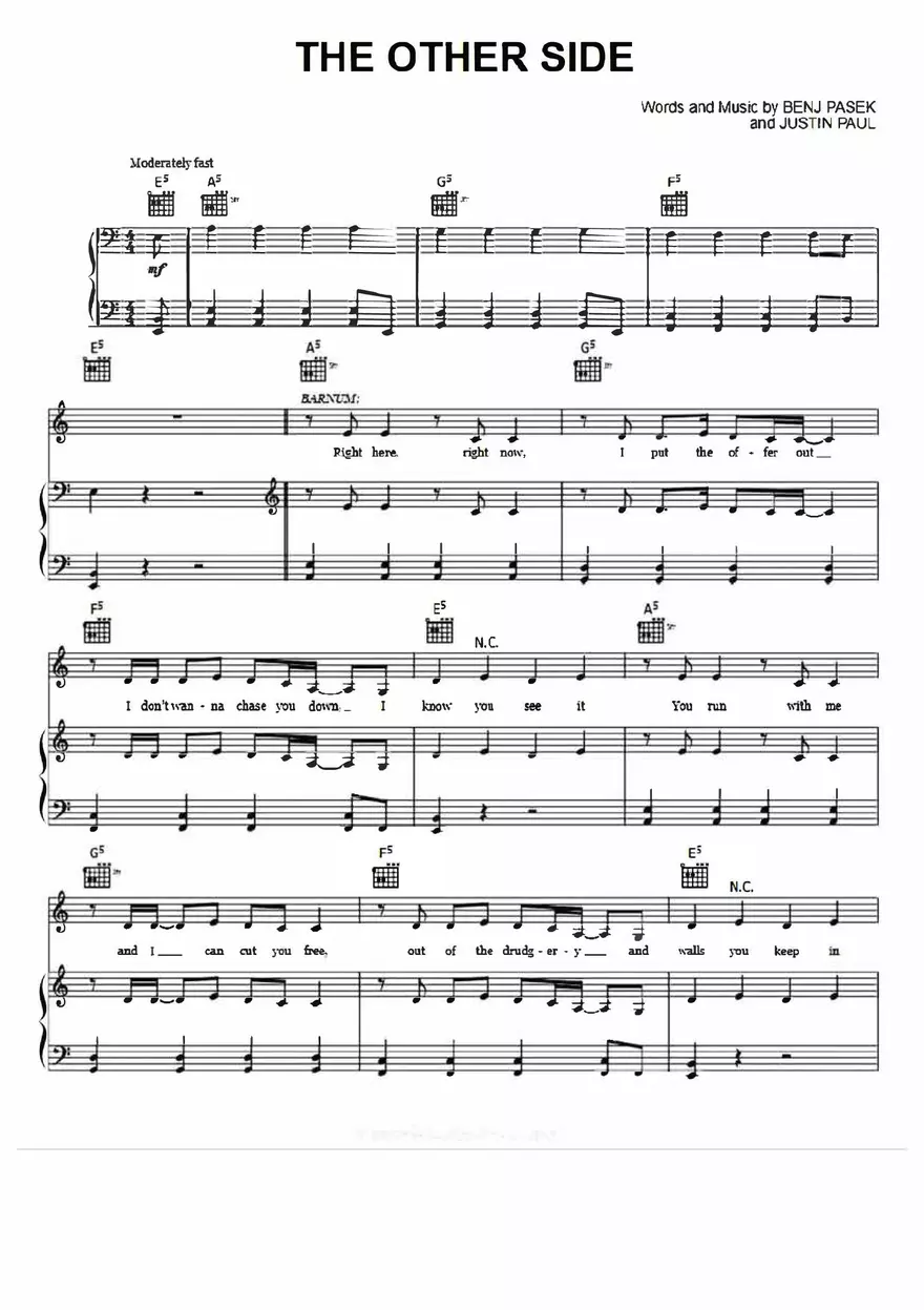 The Other Side Sheet Music The Greatest Showman - Page 1