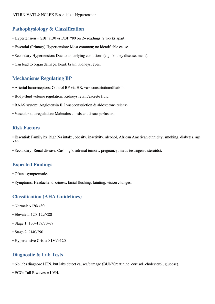 ATI RN VATI & NCLEX Essentials – Hypertension - Page 1