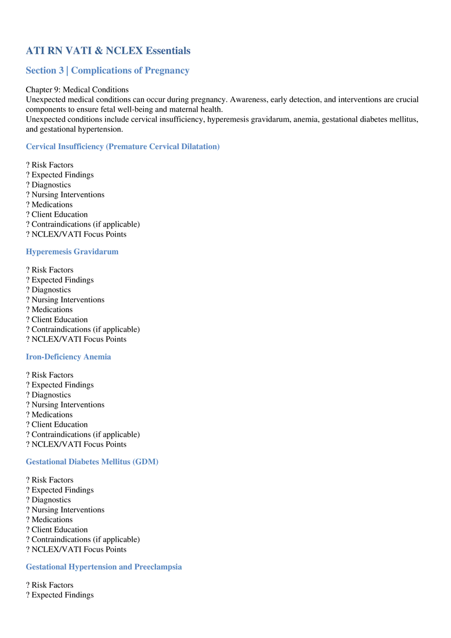 Section 3: Complications of Pregnancy ATI NCLEX Essentials - Page 1