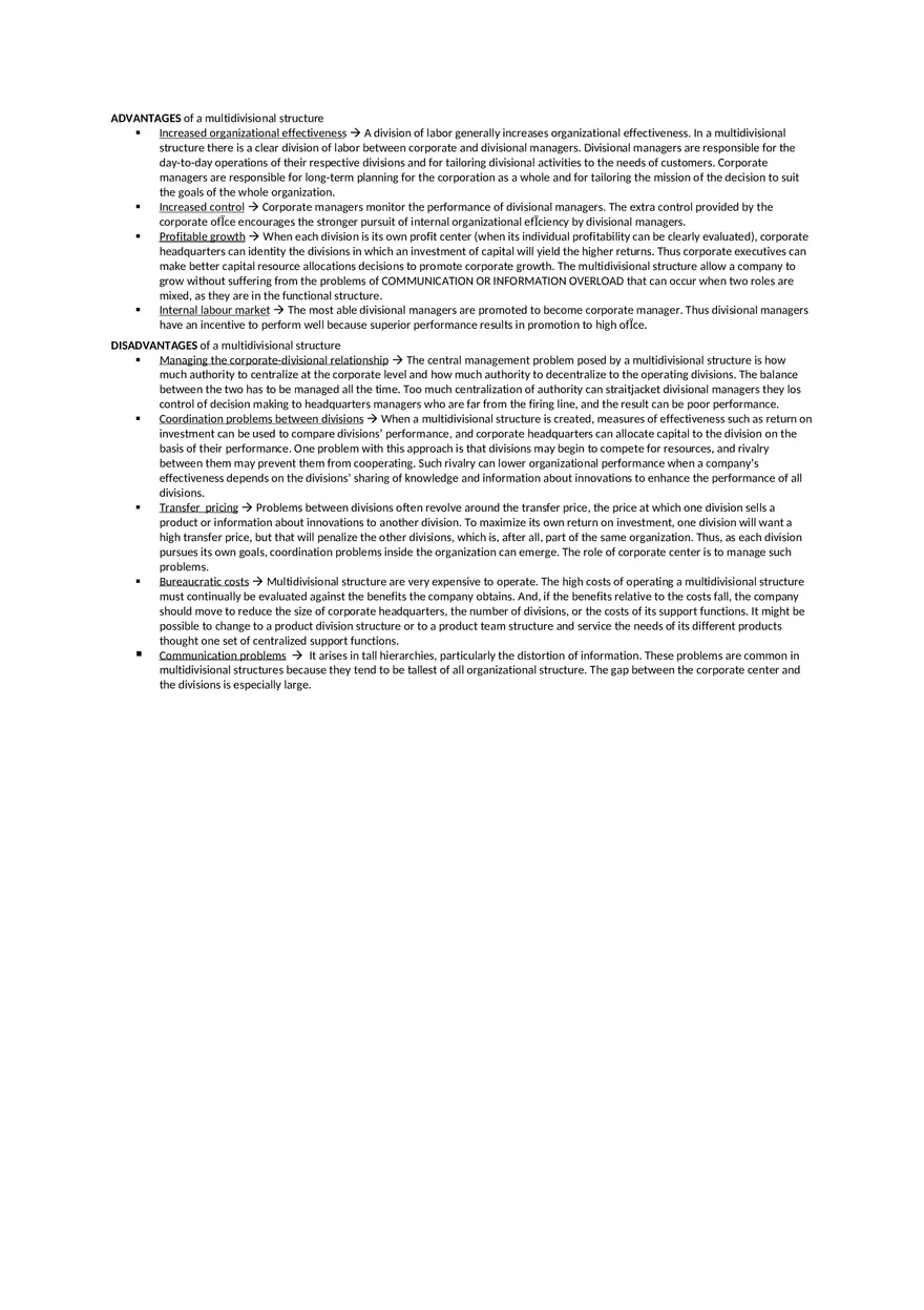 Advantages of a Multidivisional Structure - Page 1