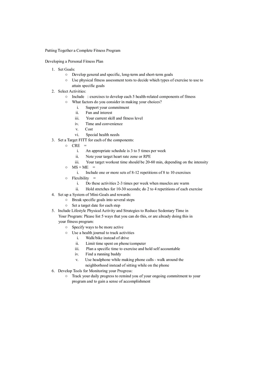 Putting Together a Complete Fitness Program - Page 1