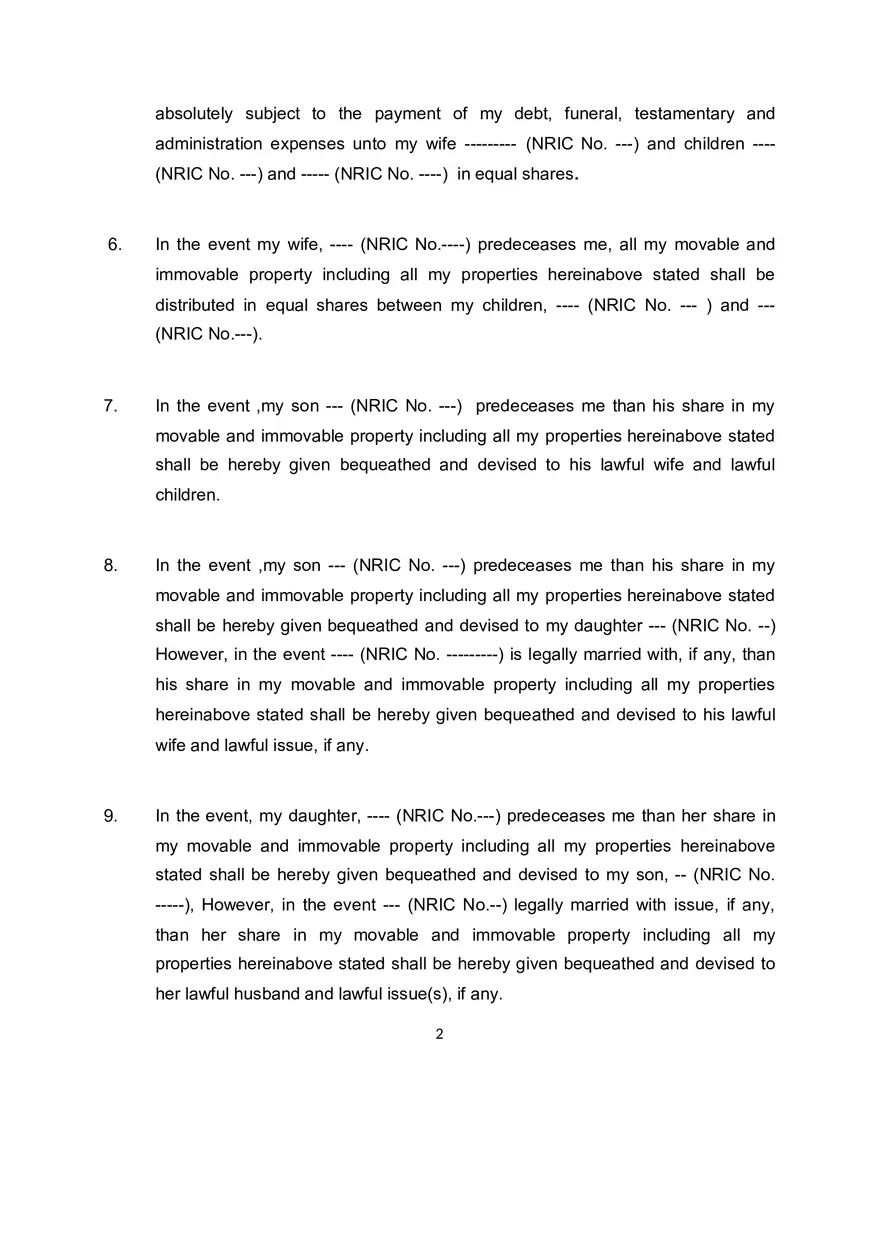 Sample and Format for Writing a Will Drafting - Page 2