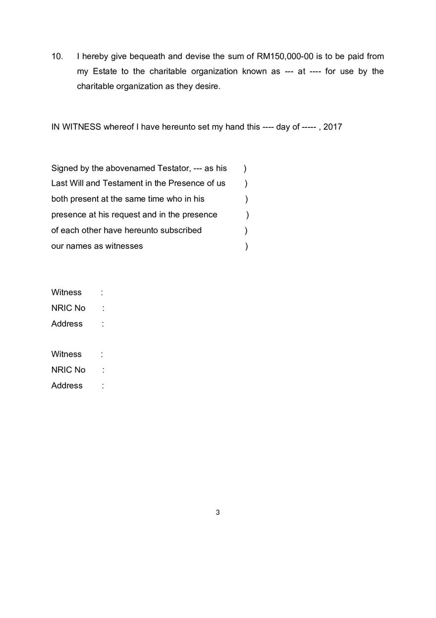 Sample and Format for Writing a Will Drafting - Page 3
