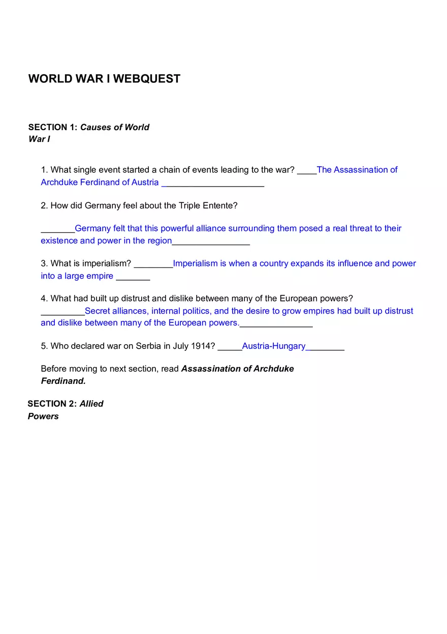 World War 1 Quiz - Page 1