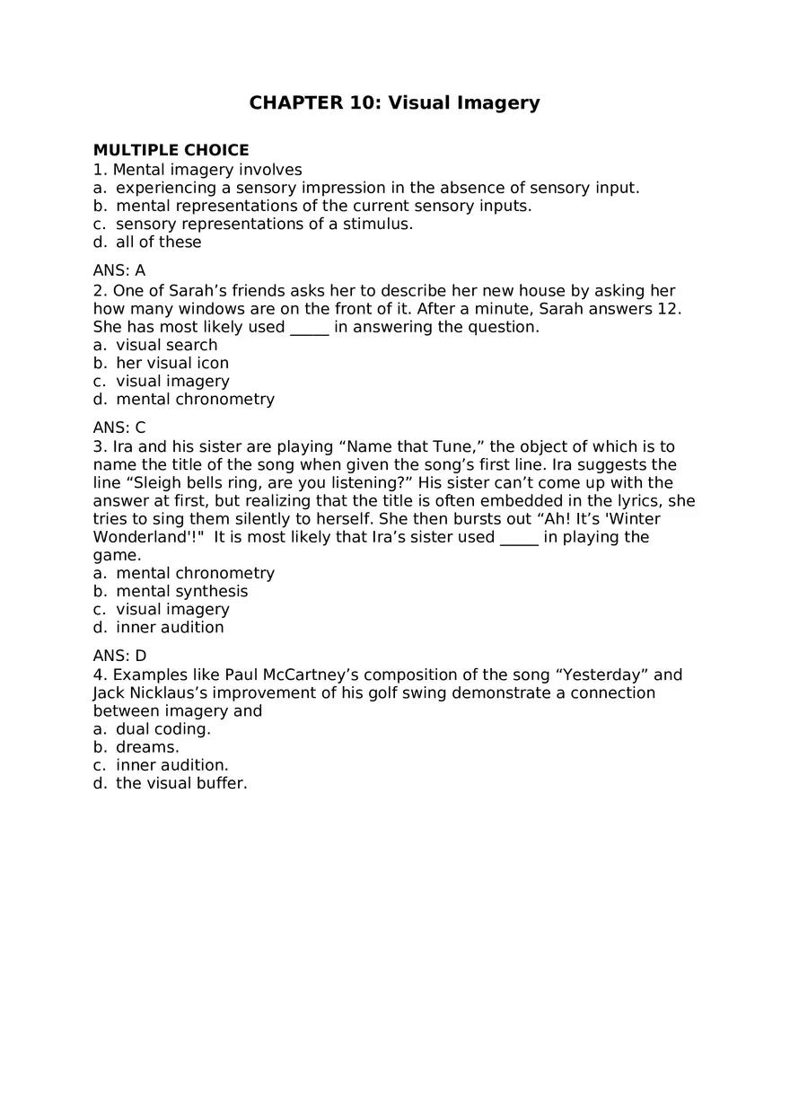 Visual Imagery Questions and Answers - Page 1