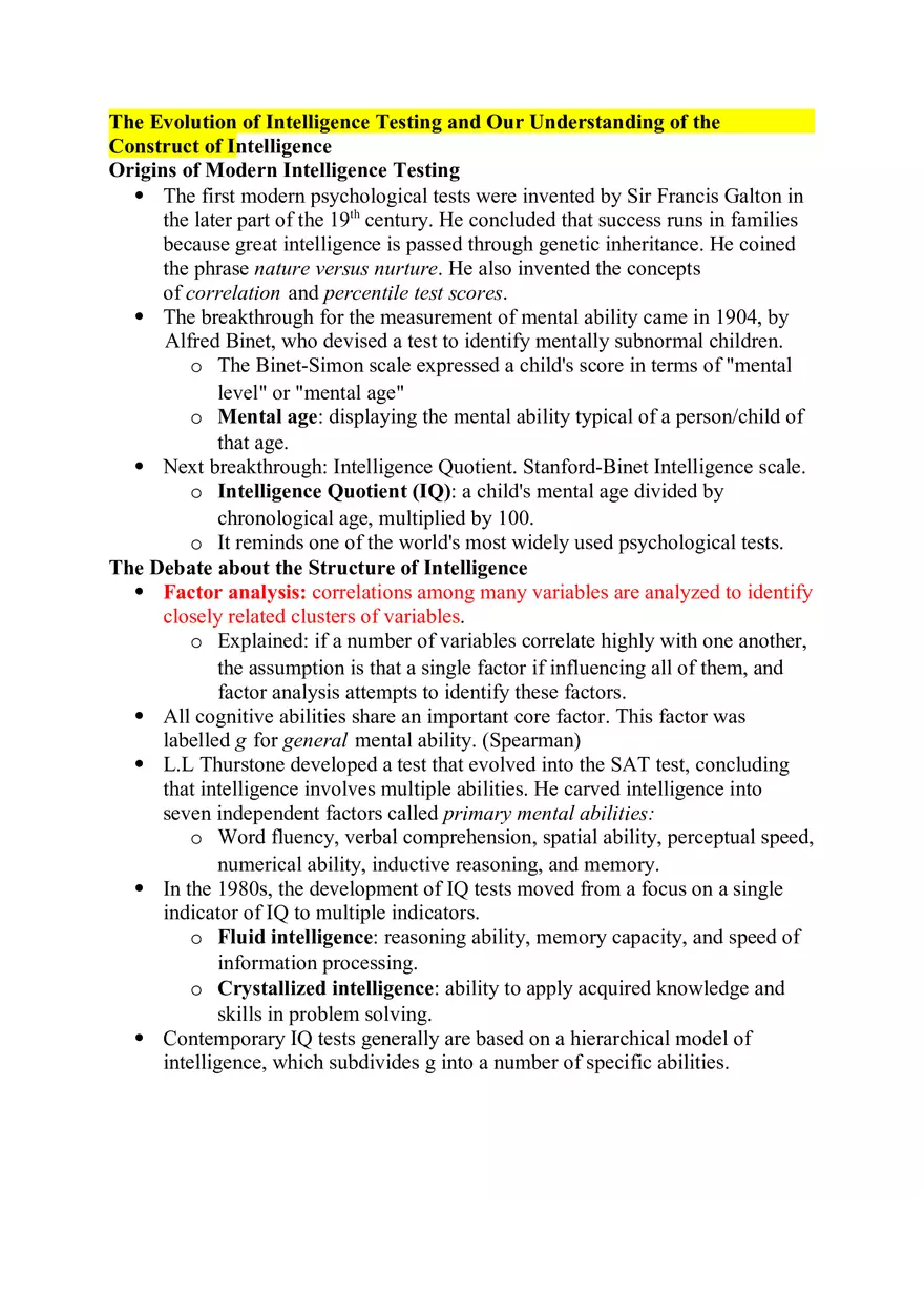 Our Understanding of the Construct of Intelligence Notes - Page 1