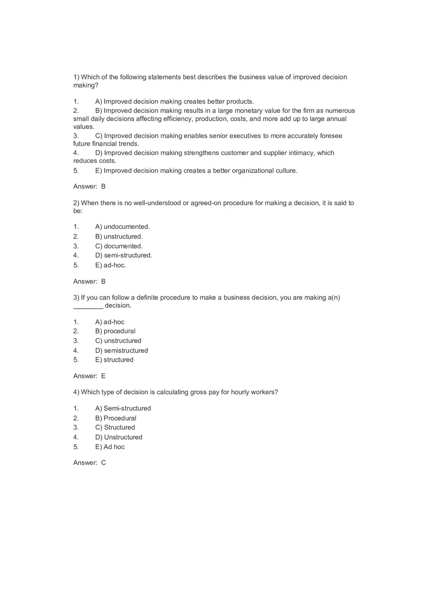 Business Value of Decision Making 100 Answers - Page 1
