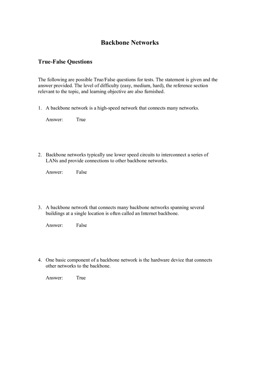 Backbone Networks Testbank Part 1 - Page 1