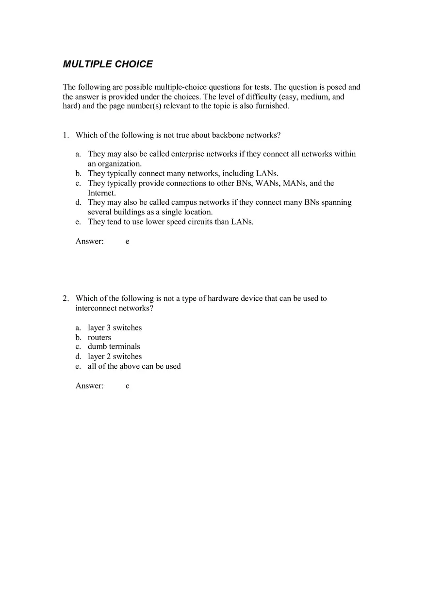 Backbone Networks Testbank Part 2 - Page 8