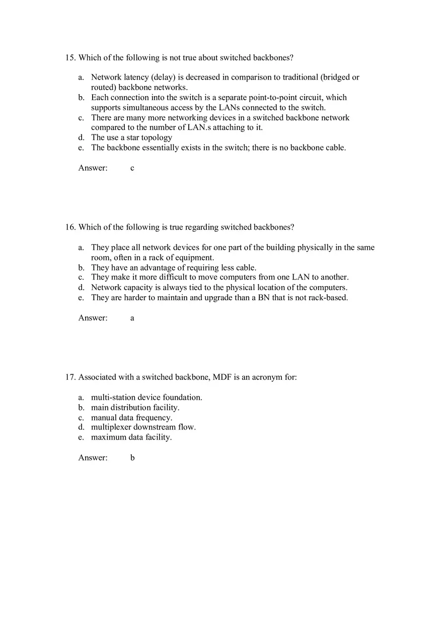 Backbone Networks Testbank Part 2 - Page 13