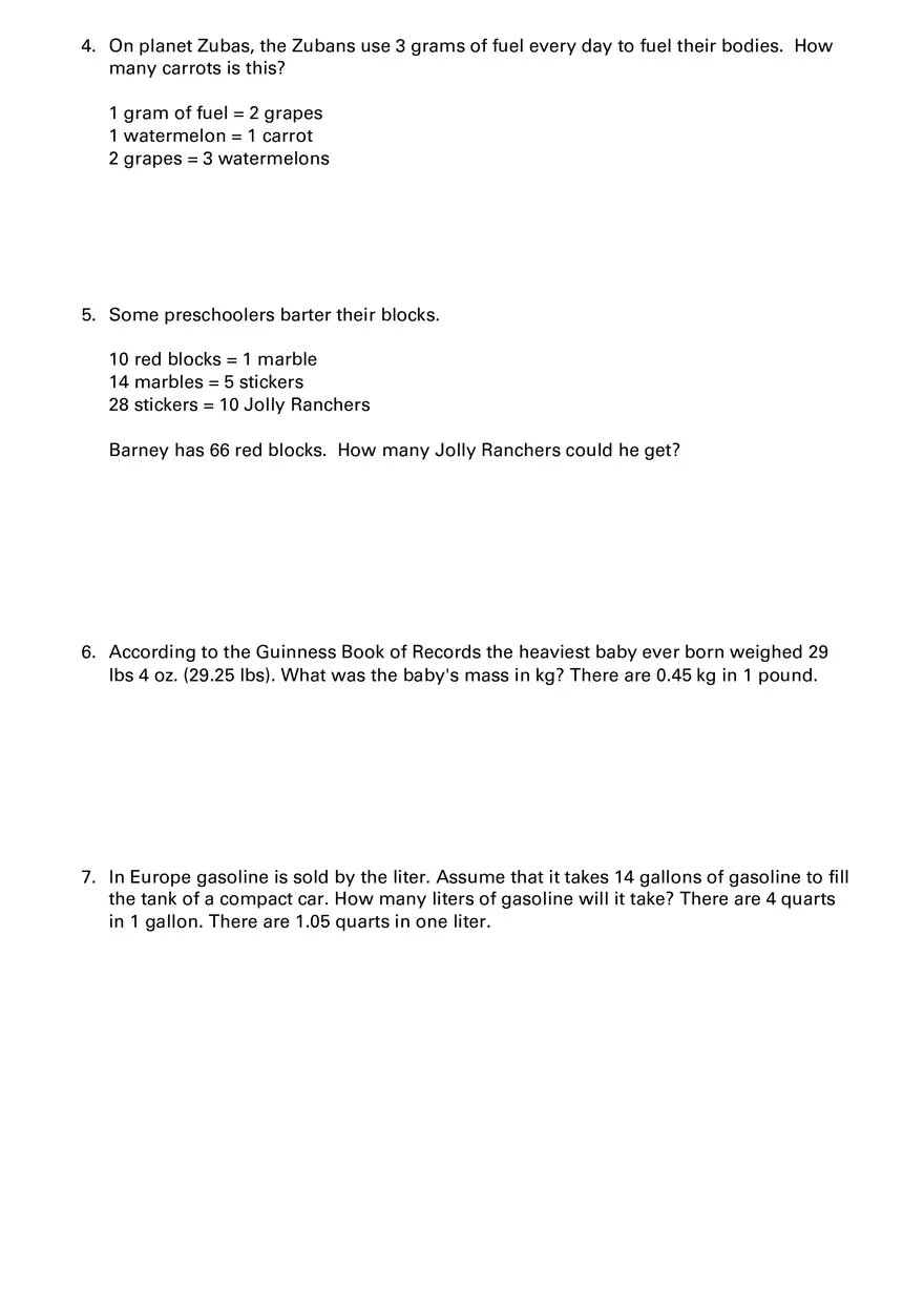 Dimensional Analysis Word Problems - Page 2