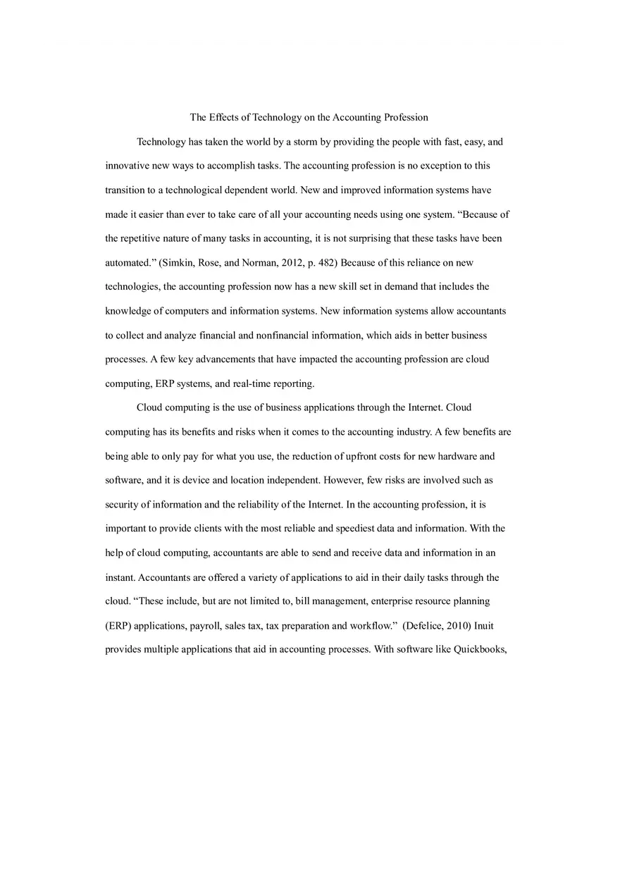The Effects of Technology on the Accounting Profession - Page 1