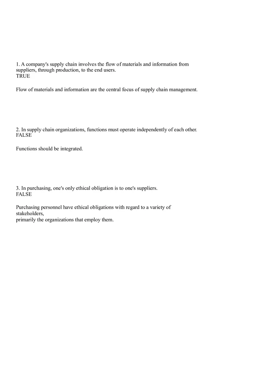 Industrial Engineering Supply Chain Management Answer Key Part 1 - Page 1