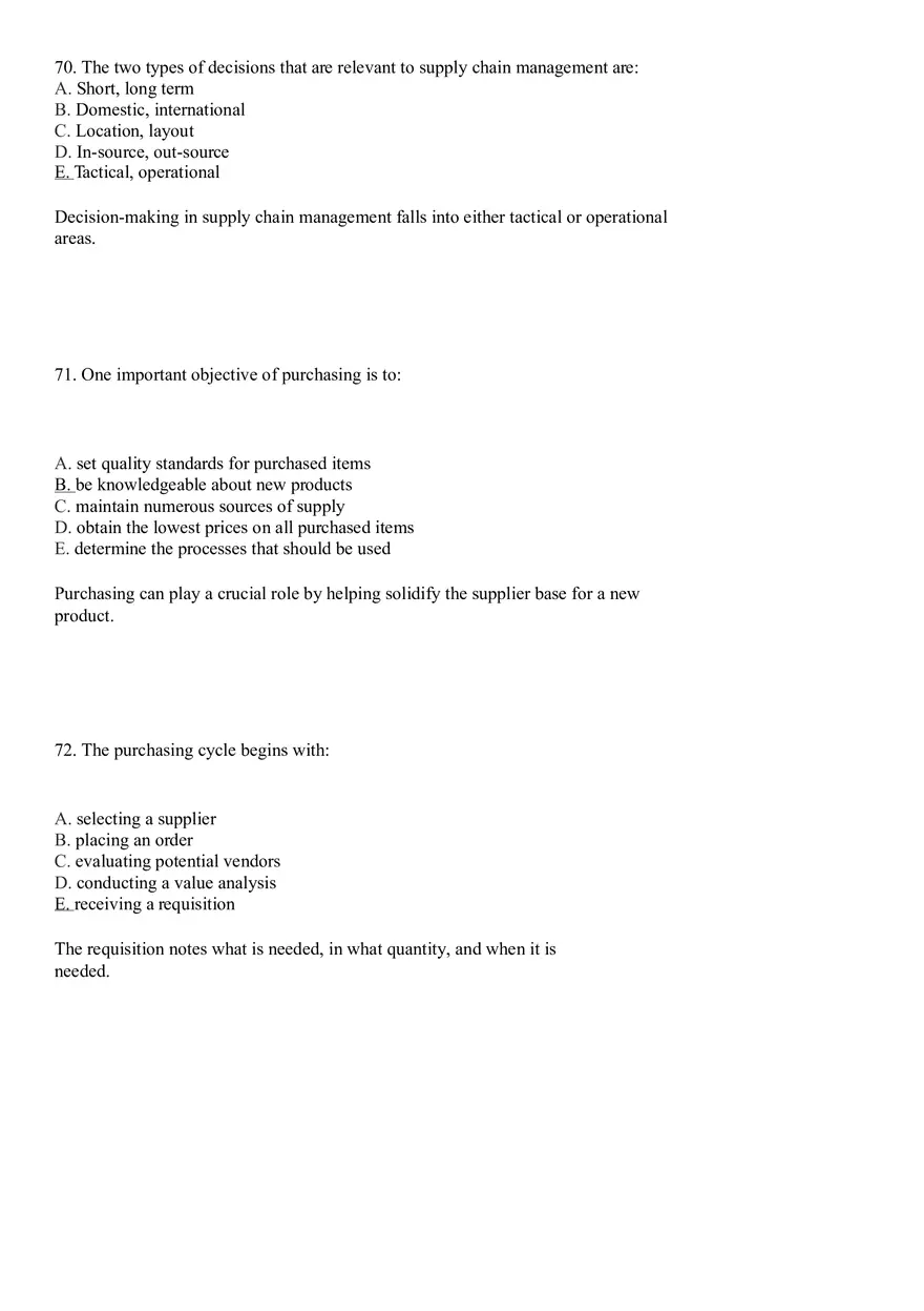 Industrial Engineering Supply Chain Management Answer Key Part 3 - Page 7