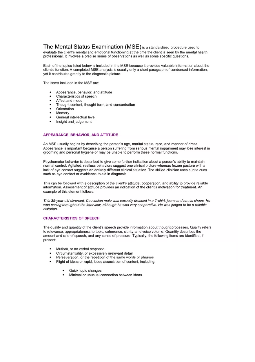 The Mental Status Examination Example - Page 1