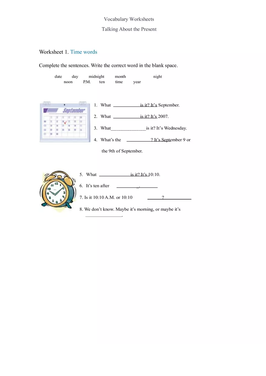 Talking About the Present Worksheet - Page 1
