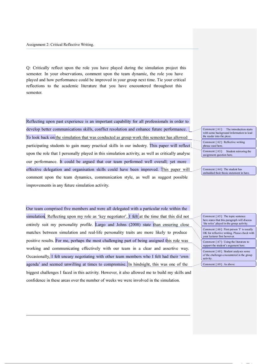 Critical Reflective Writing (Sample Essay - General) - Page 1