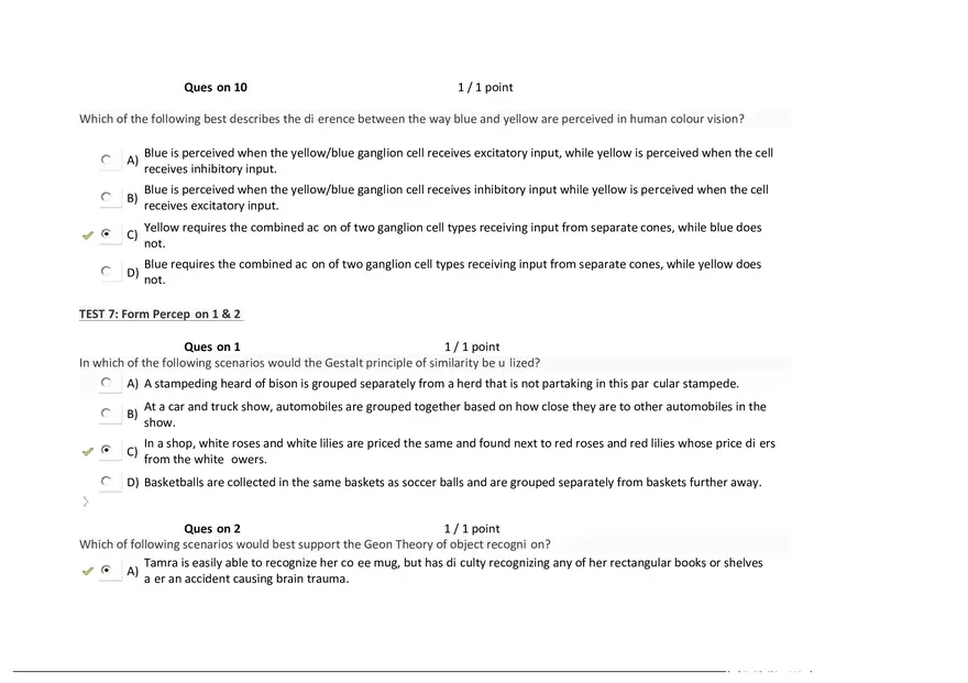 Foundations of Psychology, Neuroscience and Behaviour Exam Answer Key 4 - Page 1