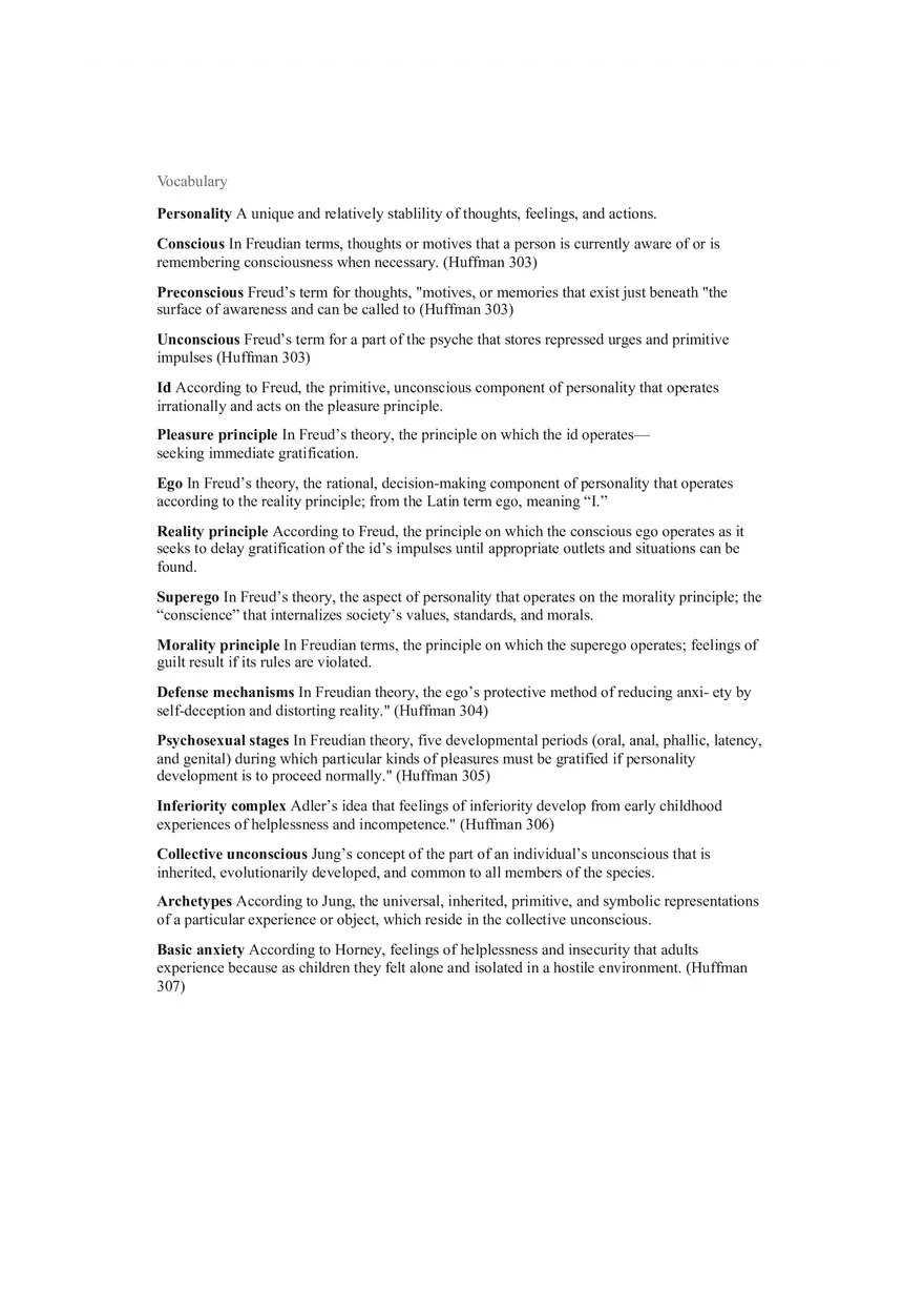 Psychology Vocabulary - Personality - Page 1