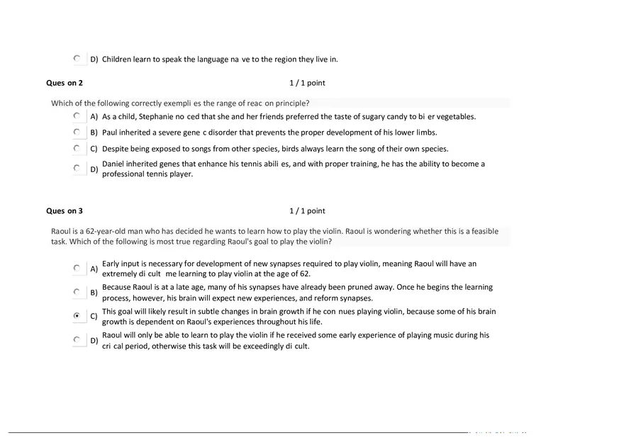 Foundations of Psychology, Neuroscience and Behaviour Exam Answer Key 1 - Page 5