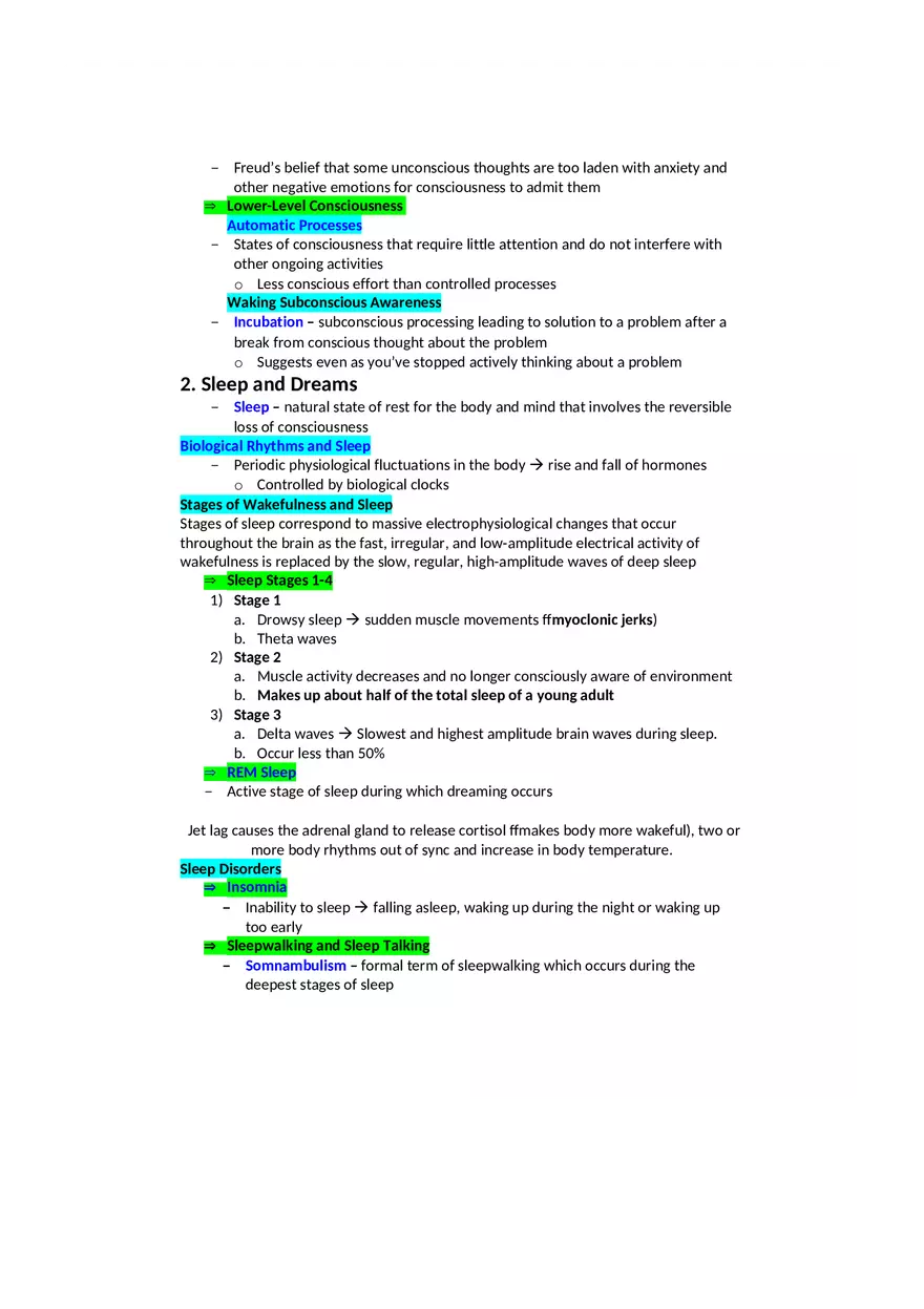 Psychology Notes - States of Consciousness - Page 2