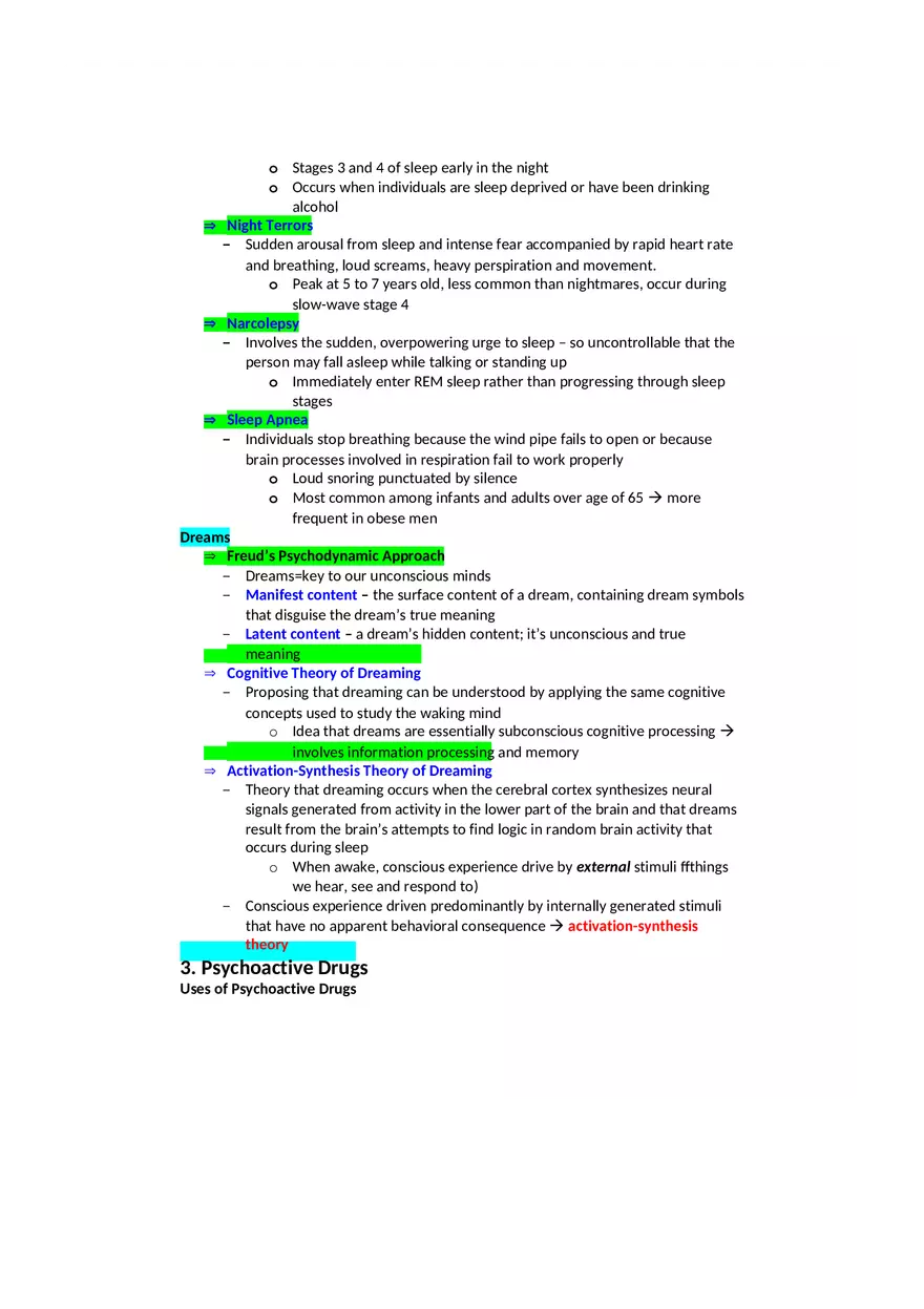 Psychology Notes - States of Consciousness - Page 3
