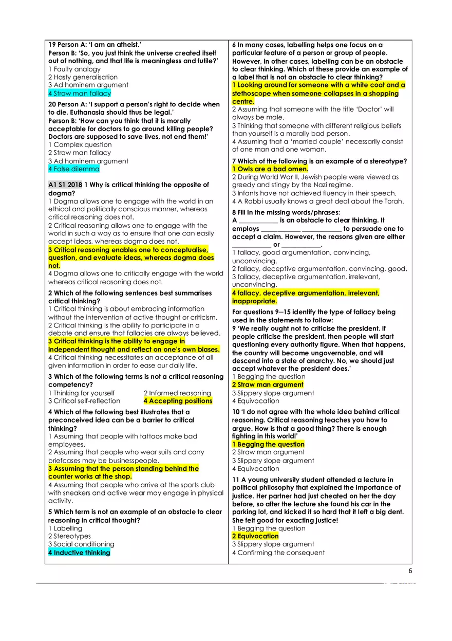 Critical Thinking Answer Key - Page 7