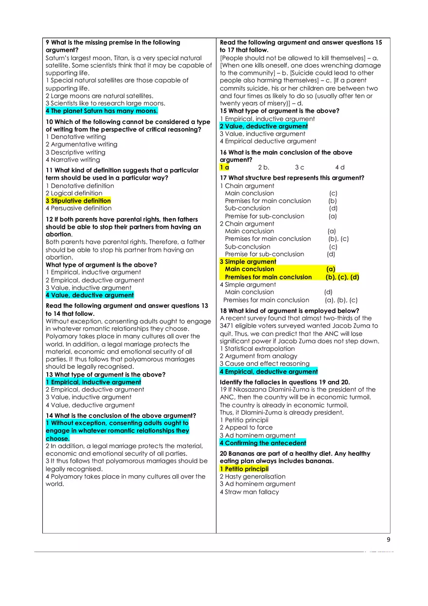 Critical Thinking Answer Key - Page 10