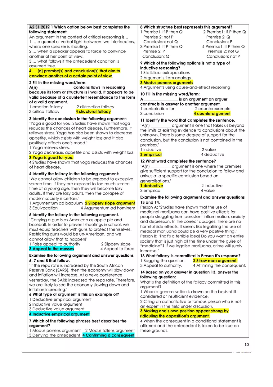 Critical Thinking Answer Key - Page 11