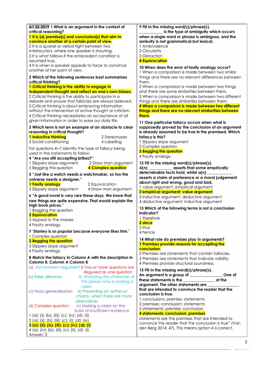 Critical Thinking Answer Key - Page 2