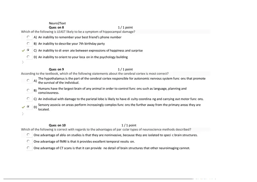 Foundations of Psychology, Neuroscience and Behaviour Exam Answer Key 2 - Page 9