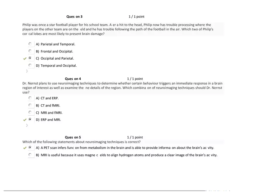 Foundations of Psychology, Neuroscience and Behaviour Exam Answer Key 3 - Page 1
