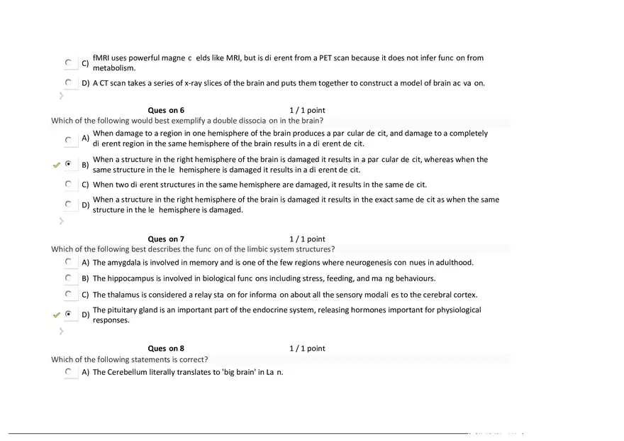 Foundations of Psychology, Neuroscience and Behaviour Exam Answer Key 3 - Page 2
