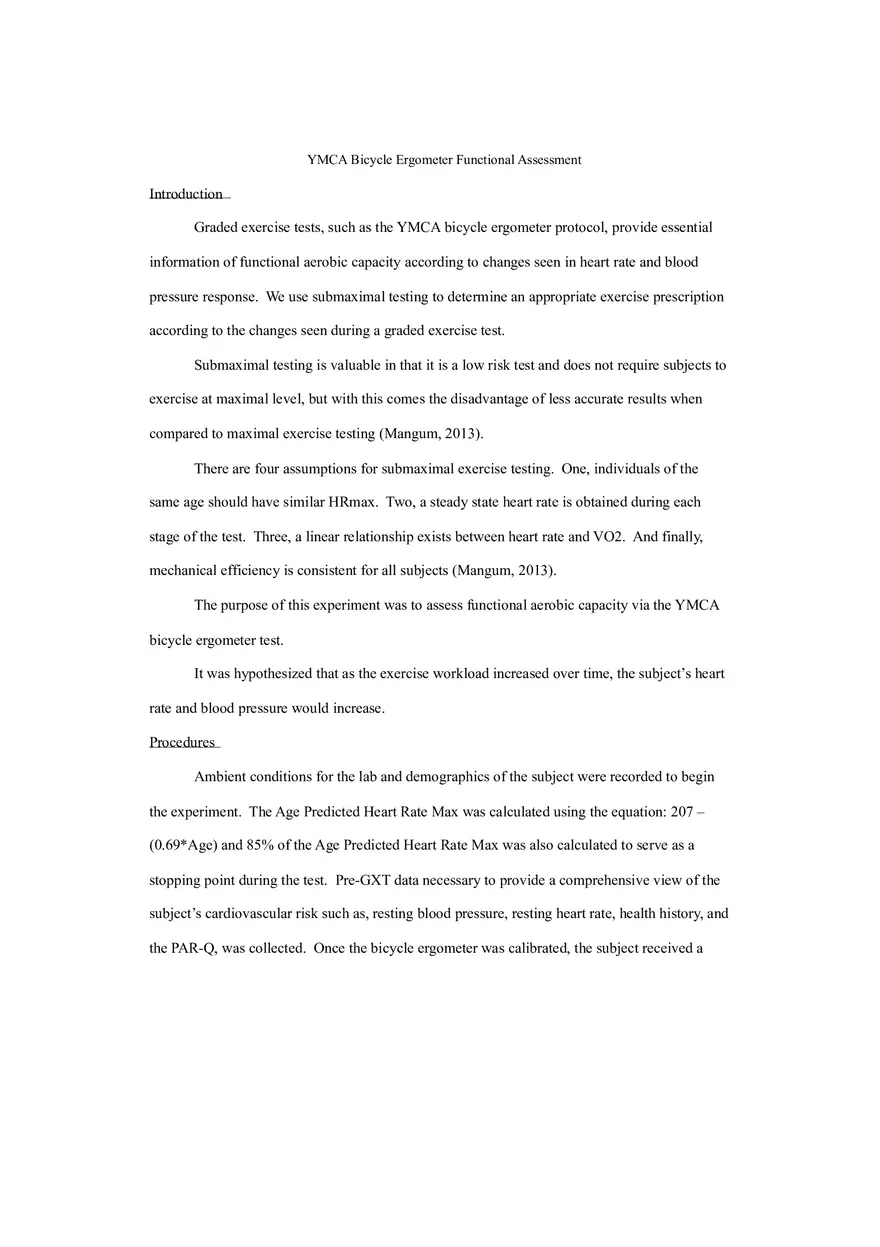Lab 4 YMCA Bicycle Ergometer Functional Assessment - Page 1