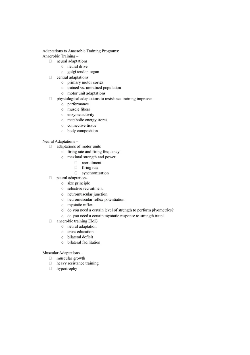 Adaptations to Anaerobic Training Programs Notes - Page 1