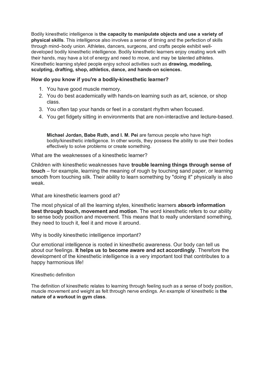 Bodily Kinesthetic Intelligence - Page 1