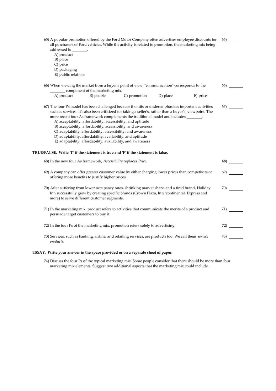 Fundamentals Of Marketing Chapter 2 Multiple Choice and Short Questions - Page 8