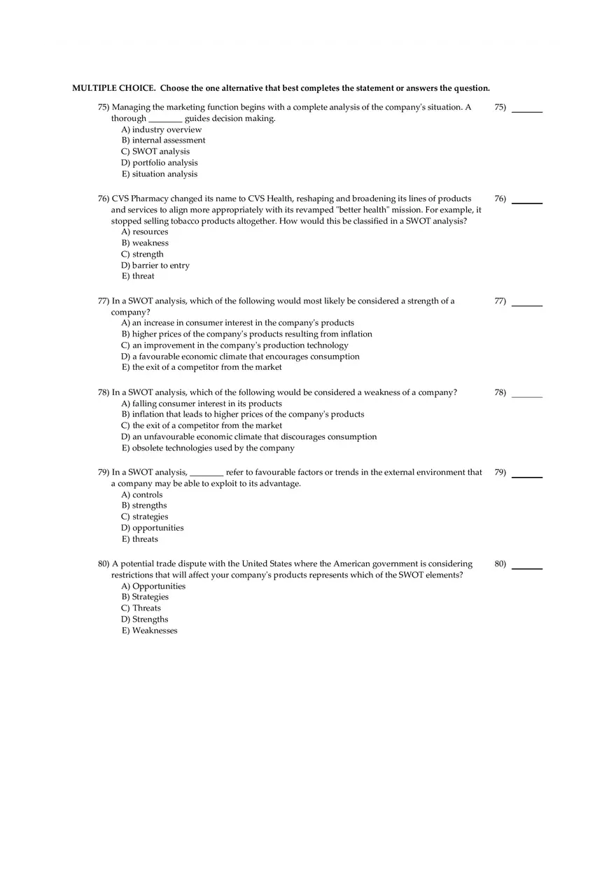 Fundamentals Of Marketing Chapter 2 Multiple Choice and Short Questions - Page 9