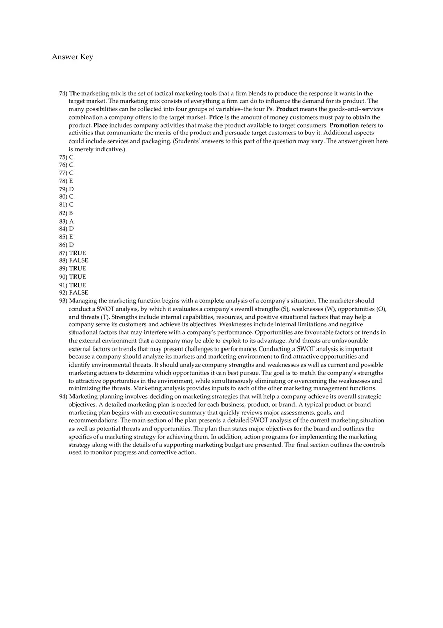 Fundamentals Of Marketing Chapter 2 Multiple Choice and Short Questions - Page 14