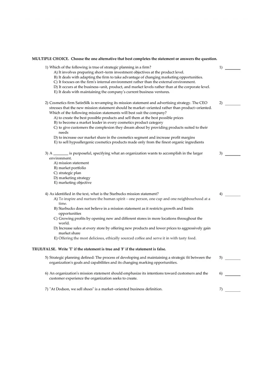 Fundamentals Of Marketing Chapter 2 Multiple Choice and Short Questions - Page 17