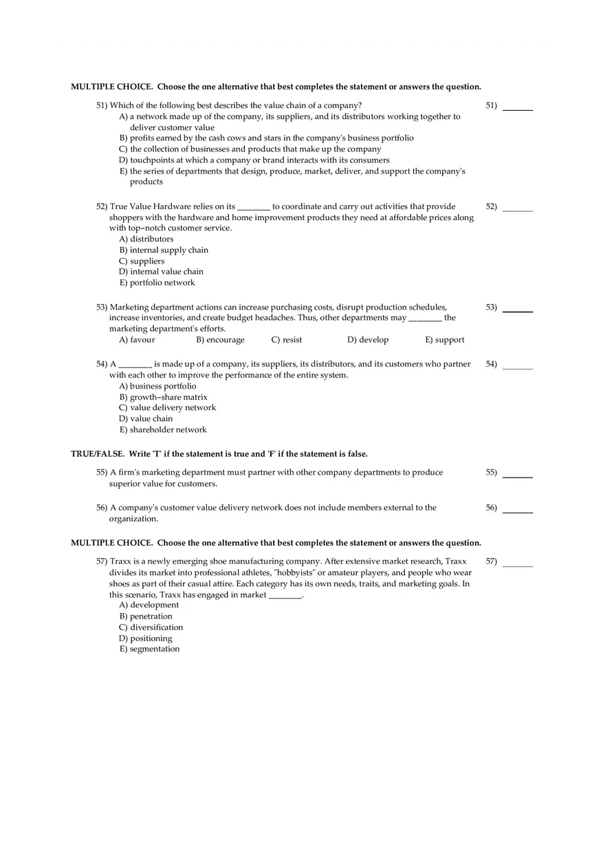 Fundamentals Of Marketing Chapter 2 Multiple Choice and Short Questions - Page 6