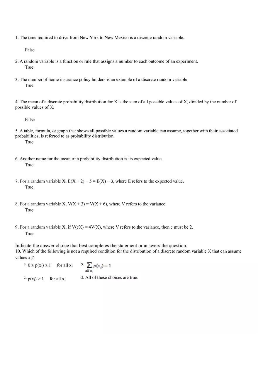 Probability and Random Variables Review Quiz Answers - Page 1