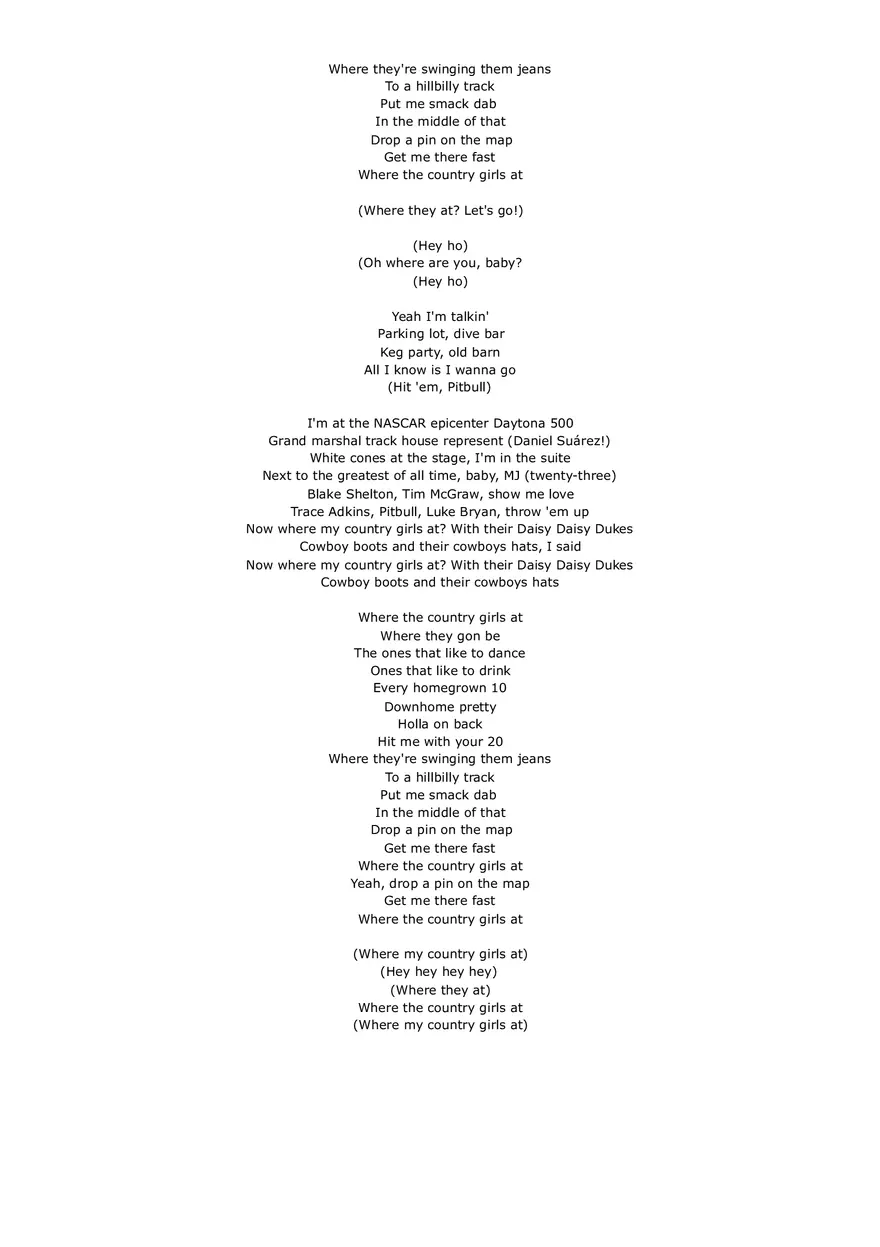 Trace Adkins, Luke Bryan and Pitbull - Where The Country Girls At Lyrics - Page 2