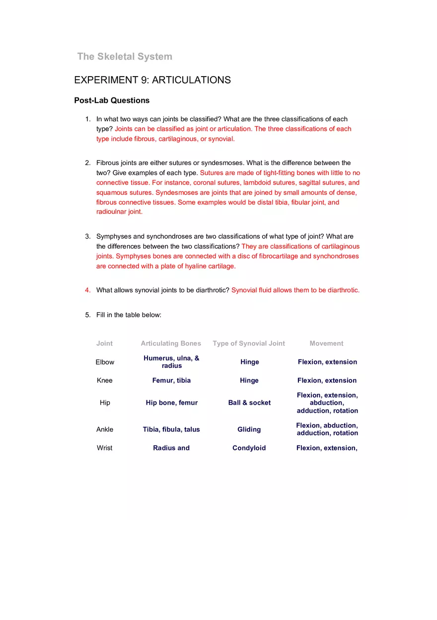 The Skeletal System Pre-lab Questions - Page 8