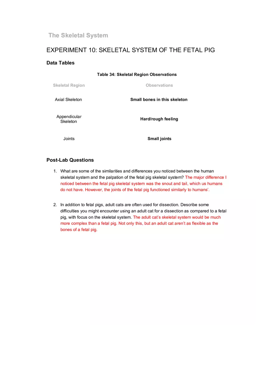 The Skeletal System Pre-lab Questions - Page 10