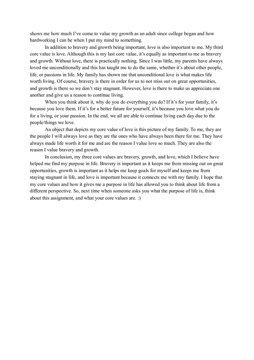 Speech (The Purpose of Life Through My Core Values Bravery, Growth, and Love) - Page 2